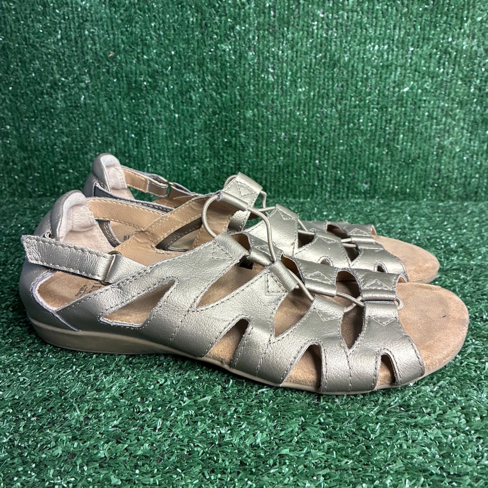 Earth Origins Bea Platinum Leather Gladiator Comfort Fisherman Sandal Women 9.5M